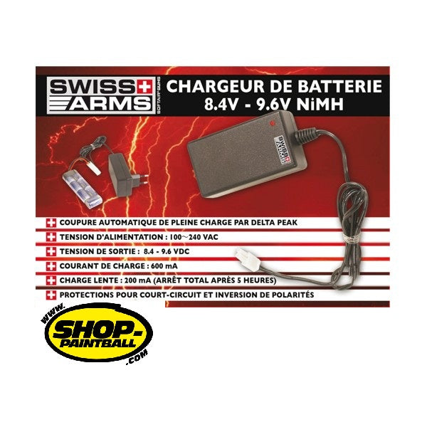 CHARGEUR DE BATTERIE SWISS ARMS 8.4V/9.6V AIRSOFT — SHOP-PAINTBALL